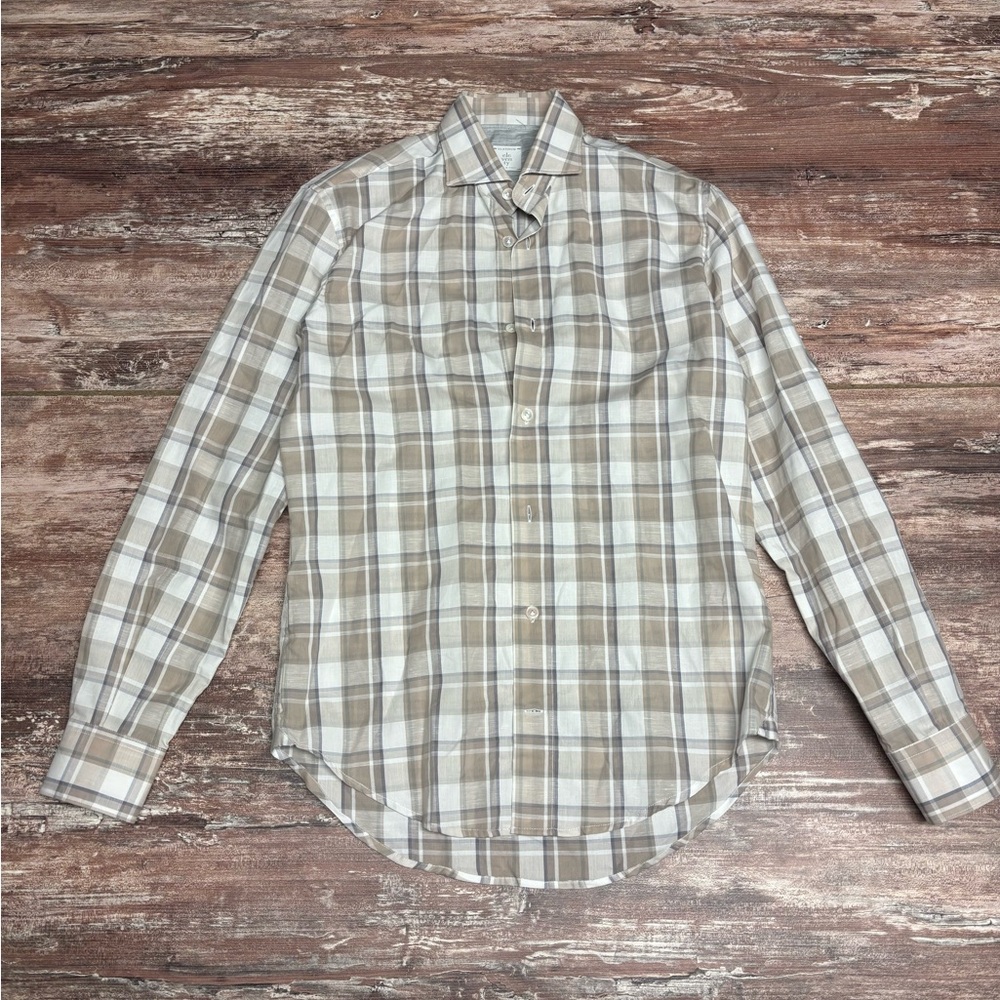 Eleventy | EUC Men’s Italian Cotton Linen Blend Button Down Up Shirt Plaid Small